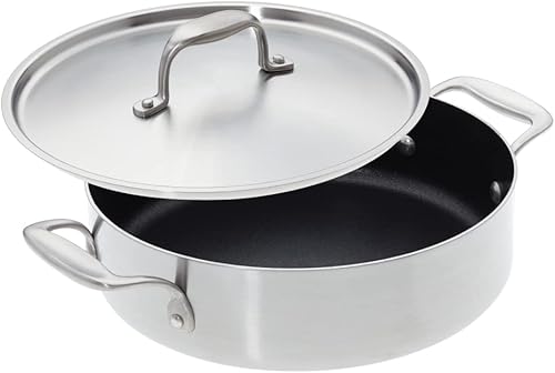 American Kitchen Cacerola antiadherente de acero inoxidable de tres capas con tapa, 12 pulgadas