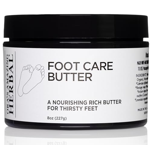 Ora's Amazing Herbal Foot Care Butter, Lavender, Tea Tree &amp; Peppermint, Repair Cream for Dry Cracked Heels &amp; Feet, Heel Balm, Foot Balm, 100% Recycled Plastic Jar, 8 oz