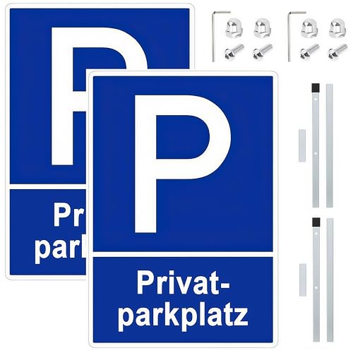 2 Stück Parkplatzschild mit 90 cm Hohem Pfosten Privatparkplatz Schild mit Pfosten Parken Verboten Schild Parkschilder Parkplatz Kennzeichen Einfache Montage Wetterfest und Gut Sichtbar