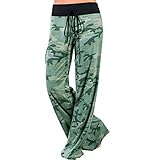 Women‘s Wide Leg High Fold Over Waist Camouflage Printed Camo Palazzo Pants Plus Size (L, Camo)