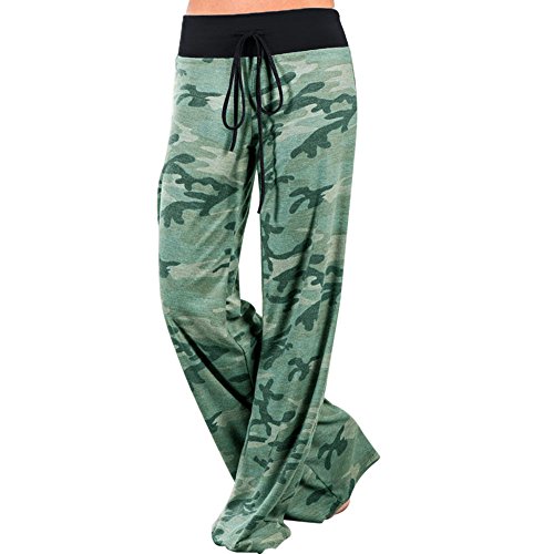 Wisslotus Women‘s Wide Leg High Fold Over Waist Camouflage Printed Camo Palazzo Pants Plus Size (L, Camo)