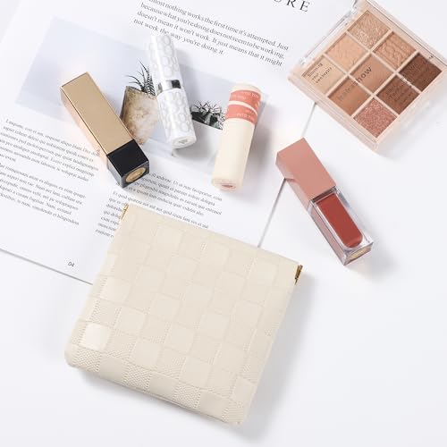 Sightor 2PCS Small Makeup Bag for Purse, Mini Cosmetic Bag Waterproof Pouch for Women, Checkered Purse Self-closing Small Travel Kit Coin Lipstick Cosmetic Storage Bag (Black, Beige)2