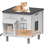 Indestructible Heated Cat House for Outside Cats Winter,Weatherproof & Insulated & Elevated Feral Cat House with Escape Door, Outdoor Indoor Cat Shelter for Stray Barn Cat 17.7×14.9×17.5