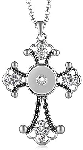 NDHAN 18Mm Ginger Snap Button Jewelry Vintage Cross Pendant Necklace With Stainless Steel Chain3