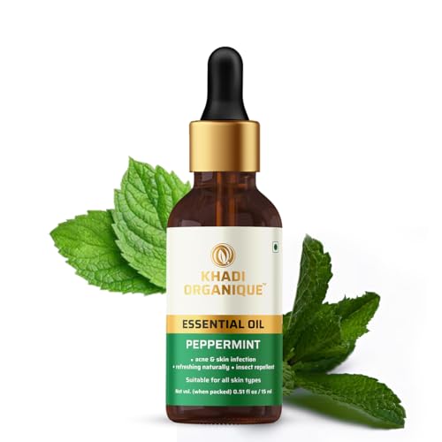 Image of Khadi Organique Peppermint Essential Oil | Natural Therapeutic Grade Oil | For Hair Growth, Skin Care, Steaming, Diffuser, Aromatherapy & Insect Repellent | Soothing Relief & Muscle Relaxation - 15ml