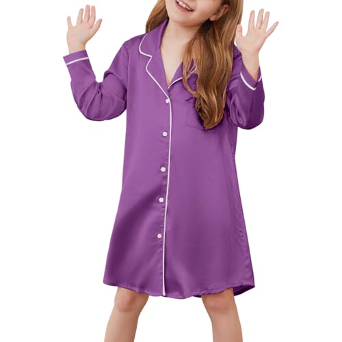Jxstar Girls Satin Nightgowns Silk Pajamas Sleepwear Long Sleeve Night Dresses