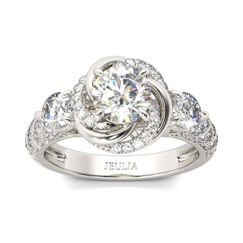 Jeulia Women's Wedding Rings Sterling Silver Promise Eternity Band Princess Cut Cubic Zirconia Wedding Engagement Anniversary Promise Floral Halo Rings Bridal Sets (6.0(U.S))