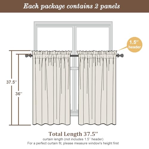 Image of Chyhomenyc Sheer Curtains 36 inch Length 2 Panels Set, Light Filtering Voile Rod Pocket Short Window Curtians for Bathroom Living Room Farmhouse Small Windows, Each 42Wx36L in, 2PCS, Lemon