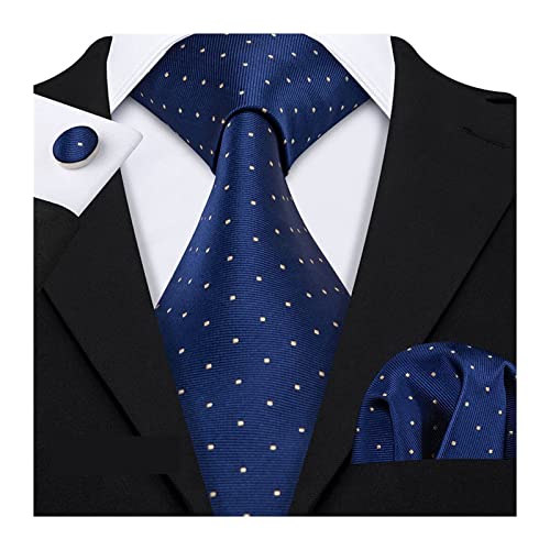 UVERLY Conjunto de gravatas de seda masculinas para homens azul escuro gravata lenço Jacquard trança