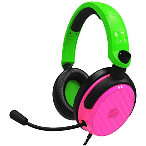 STEALTH C6-100 Neon Pink & Green Over Ear Gaming Headset PS4/PS5, XBOX, Switch, PC with Flexible Mic, 3.5mm Jack, 1.5m Cable, Lightweight, Comfortable and Durable Cover