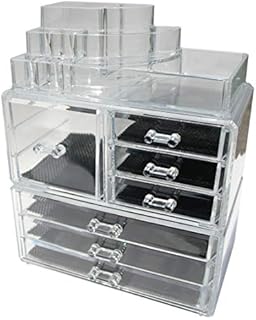 Kamay's 5 In 1 XXXL Size Makeup Case Acrylic Clear Cosmetic Organiser Display Box Acrylic Makeup Storage 8 layers 10 Drawers With Top Section Lipstick Makeup Brush Tray