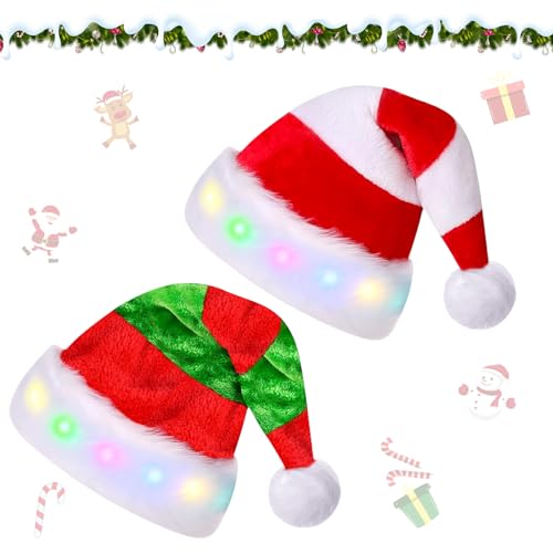 Weihnachtsmütze, 2 Stück Weihnachtsmützen mit LED Licht,...