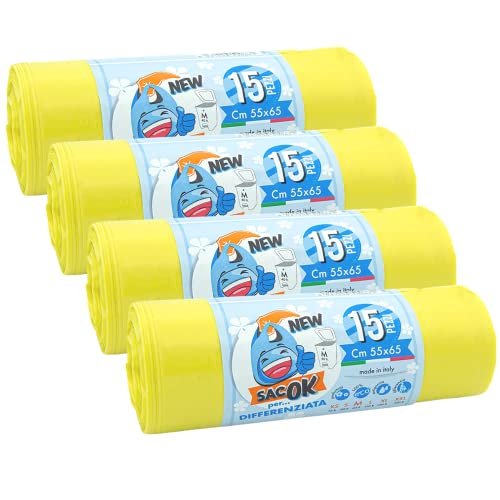 45 Sacs Poubelle Transparents 55x65 Cm Avec Poignées - Résistants, Anti-fuites, Pour Tri Sélectif - 7