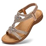 Littleplum Sandalias para Mujer Cómodas con Soporte de Arco Planas Sandalias de Strass y Flores para Playa Zapatos...