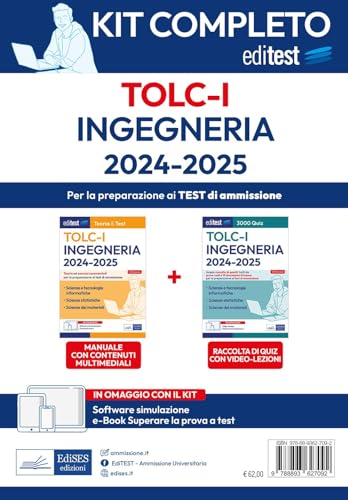 TOLC-I 2024: Kit completo per il test di ammissione a Ingegneria. Con ebook Superare le Prove a Test in omaggio.