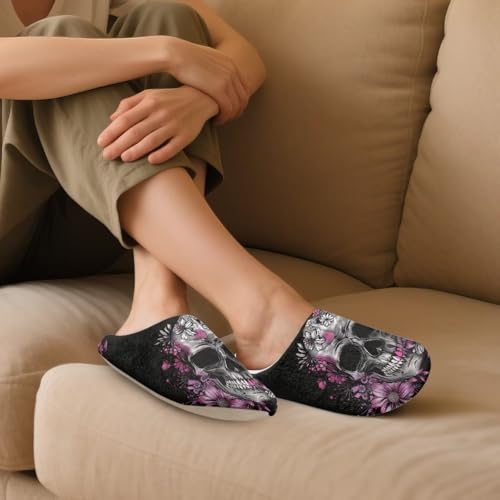 Howilath Skull Womens Slippers Soft Indoor Fuzzy Slippers Flannel Winter Closed Toe Shoes for Indoor & Outdoor3