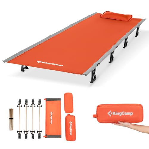 KingCamp Ultralight Camping Cot, Portable Folding Tent Camping Cot, 265 Lbs Heavy Duty Sleeping Cot with Pillow for Adults Outdoor Backpacking Travel Hiking, Orange