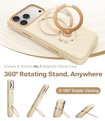 Image of TORRAS Q3 Wind for iPhone 17 Pro Case Silicone, 360 Magnetic Stand, Fit for MagSafe, Camera Control, Safe Soft Elegant Phone Case for iPhone 17 Pro 6.3'', Cream Glow