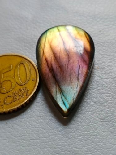 Pierre gemme labradorite naturelle taillée en poire 36mm de qualité supérieure