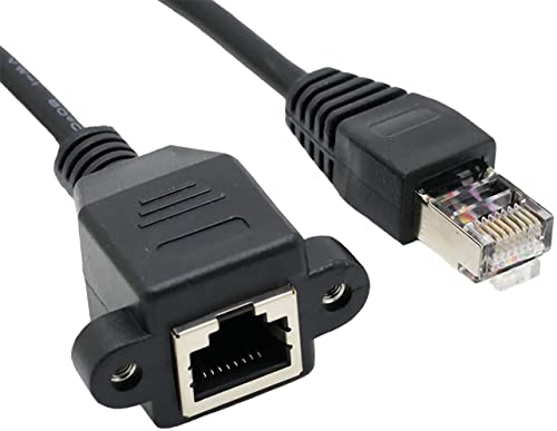 Image of LipiWorld Rj45 Male to Female LAN Cable LAN Network 8 Pin Extension Cable CAT6E Network Panel Mount Screw Lock Ethernet Extension Cable (Pack Of 1-30cm)