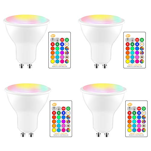 GU10 LED Bulbs, ALLOMN RGBW 8W LED Color Changing Spot Light with IR Remote Control, 16 Colors 4 Modes and Memory Function, Perfect for Party Festival Household Bar Wedding (4 Pack)