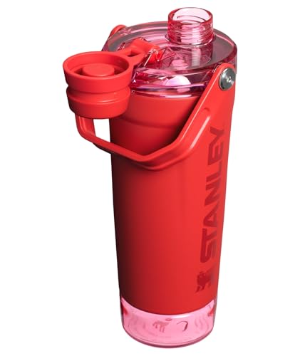 Image of STANLEY Vitalize Shaker Bottle 20 oz | Leakproof Insulated Stainless Steel Shaker Cup | Base Storage and Twist On Fast Flow Lid | Protein Shakes and Pre Workout Powder | BPA-Free | Chili Red