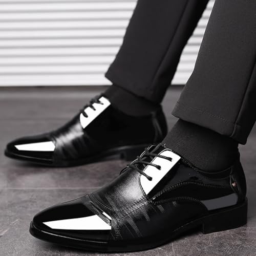 YZABEL Men's Faux Patent Leather Tuxedo Dress Shoes Lace-Up Comfortable Non-Slip Dress Sneakers Business Work Office Dress Shoes3