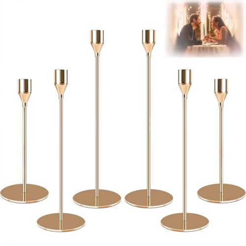 Recopilación de Candelabros de mesa , tabla con los diez mejores. 44 Joschapeau Candelabros de Metal,Candelabro Dorado Juego de 6 Candelabro Decorativos de Velas,23/28/33cm,Vintage Cónicas Portavelas de Metal Alto,para Decoración del...