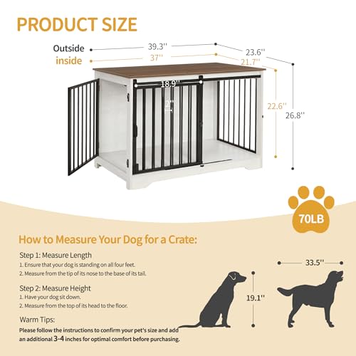 Hzuaneri Hundekäfig Möbel, 100cm hundebox für zuhause, Schiebetüren, 2 Tür, Moderne hundebox Holz Indoor für kleine/mittlere/große Hunde, Hundekäfig für Zuhause, 100 x 60 x 68 cm, Weiß Braun