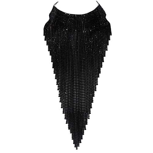 EVER FAITH Damen Kristall Quaste Kragen Luxus Aussage Halskette für Bankett, Prom Schwarz Schwarz-Ton