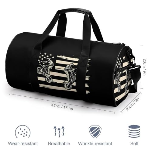 Vintage U.S.A Flag Motocross Dirt Bike Compact Gym Bag Travel Duffel Bags Lightweight Foldable Sports Tote Gymbag2