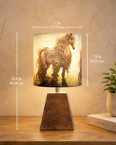 Image of Homesake Wooden Base Pyramid Table Lamp, Lamps for Living Room, Bedside Night Lamp, Lamp for Bedroom Decoration, Modern Home Decorative Light, Desk Lamp,Study Lamp, Home Decor, Floral Horse Shade