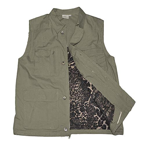 Lowest Price Tag Safari Travel Vest for Men, 100% Cotton, Utility, Multi Pocket, Perfect for Hunting Games - Moss - Large