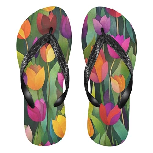 Yellow Pink Purple Tulips Flip Flop Beach Summer Casual Sandal for Women & Men Shower Shoes 20859034