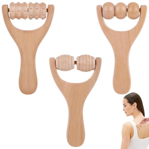 3-Teilig Massageroller Holz,Mit Griff Massage Roller,Multifunktion...