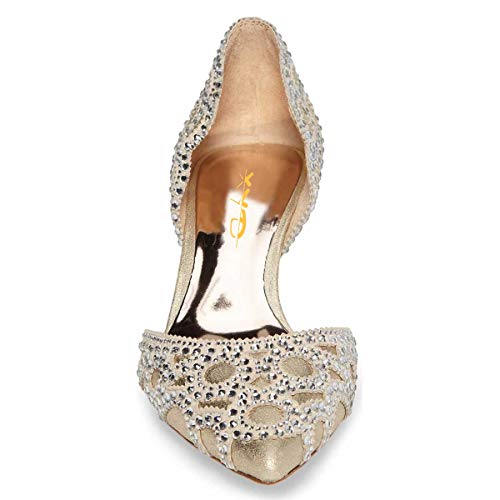 Image of XYD Women's Pumps, Elegant Pointed Toe, D'Orsay Kitten Low Heels, Rhinestone Studs, Slip-On Satin Shoes for Wedding