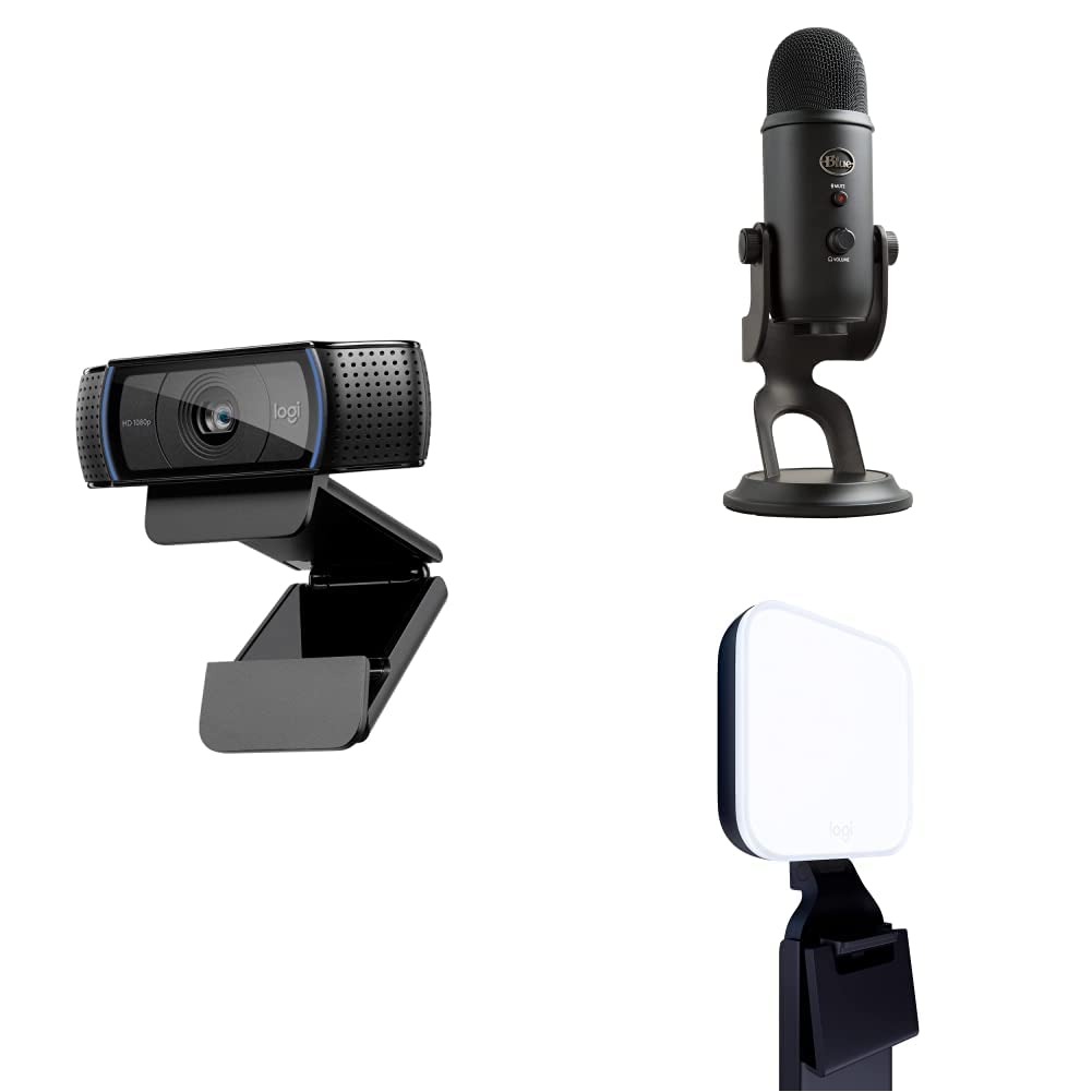 Logitech C920x HD Pro Webcam Full HD 1080p 30fps - Black w Blue Yeti USB Microphone - Blackout