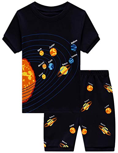 Boys Pajamas Planet 100% Cotton Pjs Toddler 2 Piece Short Sleeve Sleepwear Kids Clothes Set Space Outfits Solar System Shirt 5t