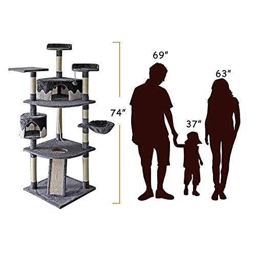 Confote 74In Multi-Level Cat Trees With Sisal-Covered Scratching Posts, Plush Perches And Condo For Kittens, Cats And Pets #TOP7
