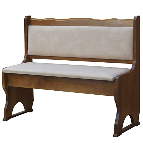 k koma Banco de madera tapizado de madera de roble macizo, piel ecológica beige (105)
