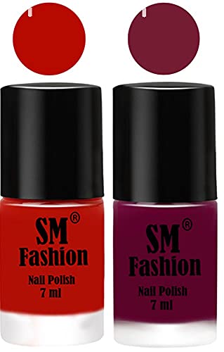 Image of Long Lasting Nail Polish | Nail Paint Combo 7 ml Each) - Set of 2 Red Orange-Mulberry