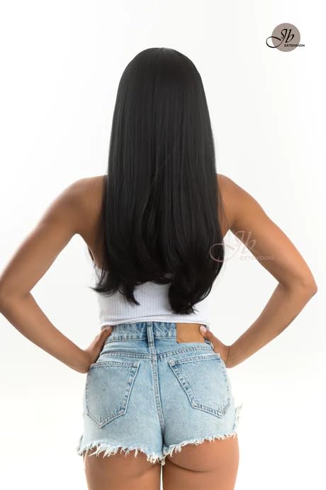 Miniatura 5 de LINDA - Peluca larga y lacia negra con flequillo completo para usar y llevar, pelucas de cabello largo sin pegamento para mujeres, pelucas