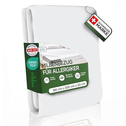 Welldora ǀ Premium Milbenbezug Matratzen 180x200x20 ǀ Fachärztlich getesteter Allergiker Matratzenschoner ǀ Anti Milben Encasing gegen Milben & Bettwanzen ǀ Allergiker Bettwäsche (180 x 200 cm)