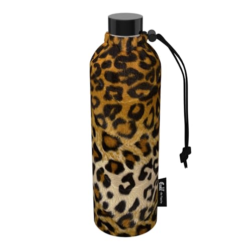 Emil Trinkflasche aus Glas für Mädchen & Jungen isolierte Glasflasche für Schule, Freizeit, Sport: Kinder & Eltern Fell Leopard (0,75l)