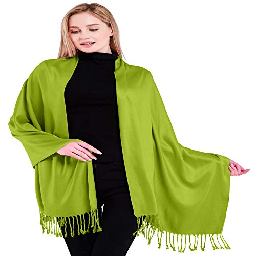 CJ Apparel Lime Green Solid Color Tassels Design Nepalese Shawl Seconds Scarf Wrap Stole Throw Head Wrap Pashmina Hand Made in Nepal New