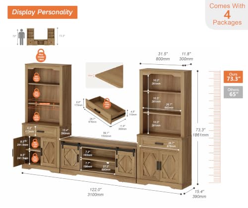 Image of WAMPAT Farmhouse Entertainment Center with Bookshelves for 65 inch TV