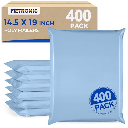 Image of Metronic Poly Mailers 14.5x19 400PC Large Shipping Bags for Small Business | Light Blue, Strong Adhensive, Self Seal, 2 Mil Thick Large Mailers Poly Bags, Tearproof Shipping Envelopes for E-commerce