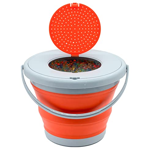pudaer Collapsible Ammo Tub for Ball of Gel Bullet, Gel Bullet of Ball Gel Blaster Ammo Container, Compatible with Gel Ball Gun, Include Strainer, Space Saving, Portable (Holds 15,000+ Gels) (Orange)
