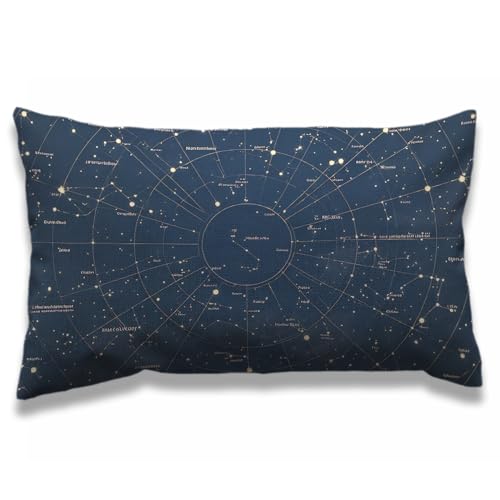AOYEGO Star Map Throw Pillow Cover 12x20 Inch City Constellation in Night Sky Nebula Rectangle Pillow Cases Home Decorative Cotton Linen Cushion Cover for Bed Sofa Blue Gold