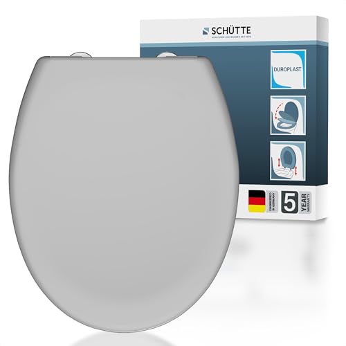 WC-Sitz mit Absenkautomatik | Abnehmbarer Klodeckel aus bruchsicherem Duroplast | DIY Montage mit Klebepads und Schablone| Toilettendeckel und Brille bis 200 kg belastbar | Grau WC-Sitz mit Absenkautomatik | Abnehmbarer Klodeckel aus bruchsicherem Duroplast | DIY Montage mit Klebepads und Schablone| Toilettendeckel und Brille bis 200 kg belastbar | Grau